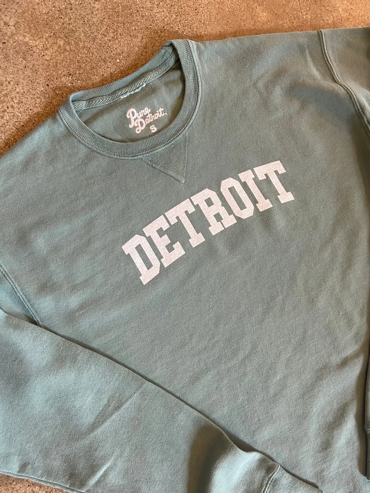 Detroit Collegiate Arch Garment Dyed Pullover / White + Cypress Green/ Unisex 1