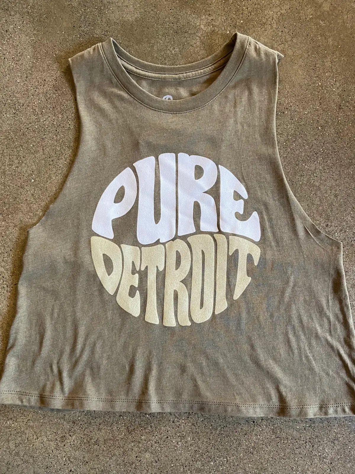Pure Detroit Retro Cropped Racerback Tank / Olive / Women's 1
