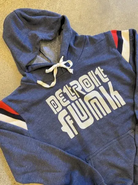 Detroit Funk Hooded Pullover /  White + Navy / Unisex 1