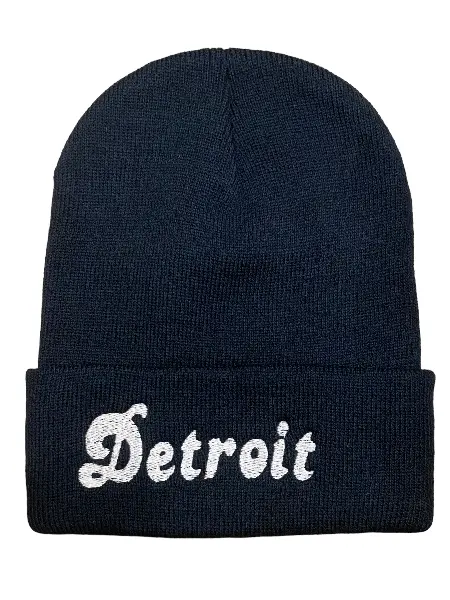 Detroit Script Beanie / Black + Rose Gold 1
