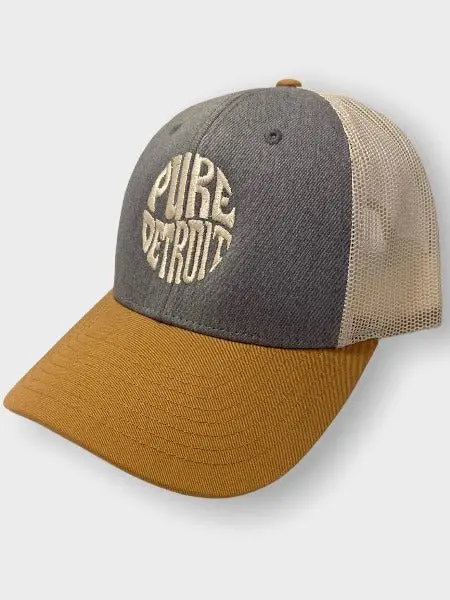 Pure Detroit Retro Leisure Hat / Unisex / Cream + Gray & Mustard 1