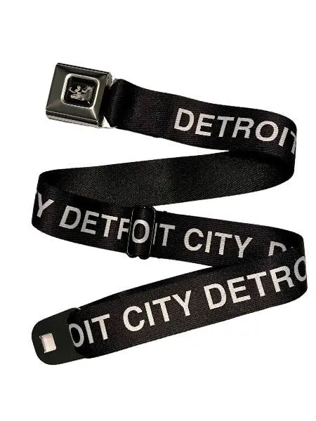 Spirit Of Detroit Seatbelt Belt / White Detroit City Logo + Black Webbing 1