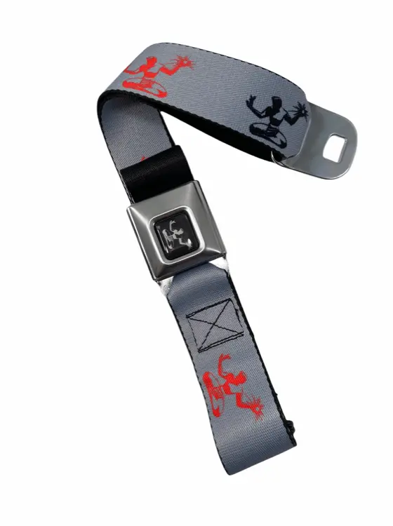 Spirit Of Detroit Seatbelt Belt / Black Logo + Silver, Black, And Red Webbing 1