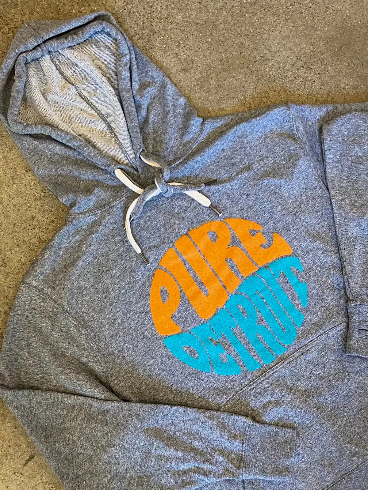 Pure Detroit Retro Terry Hooded Pullover /  Orange, Aqua + Heather Gray / Unisex 1