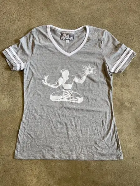 Spirit V-Neck Football Tee / White + Oxford / Women's 1