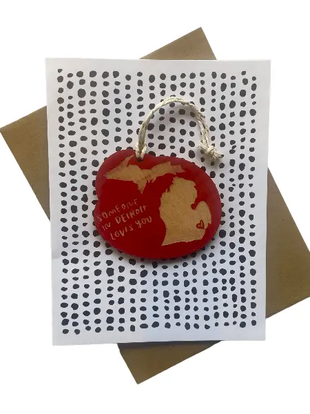 "Someone In Detroit" Ornament With Card - Red 1