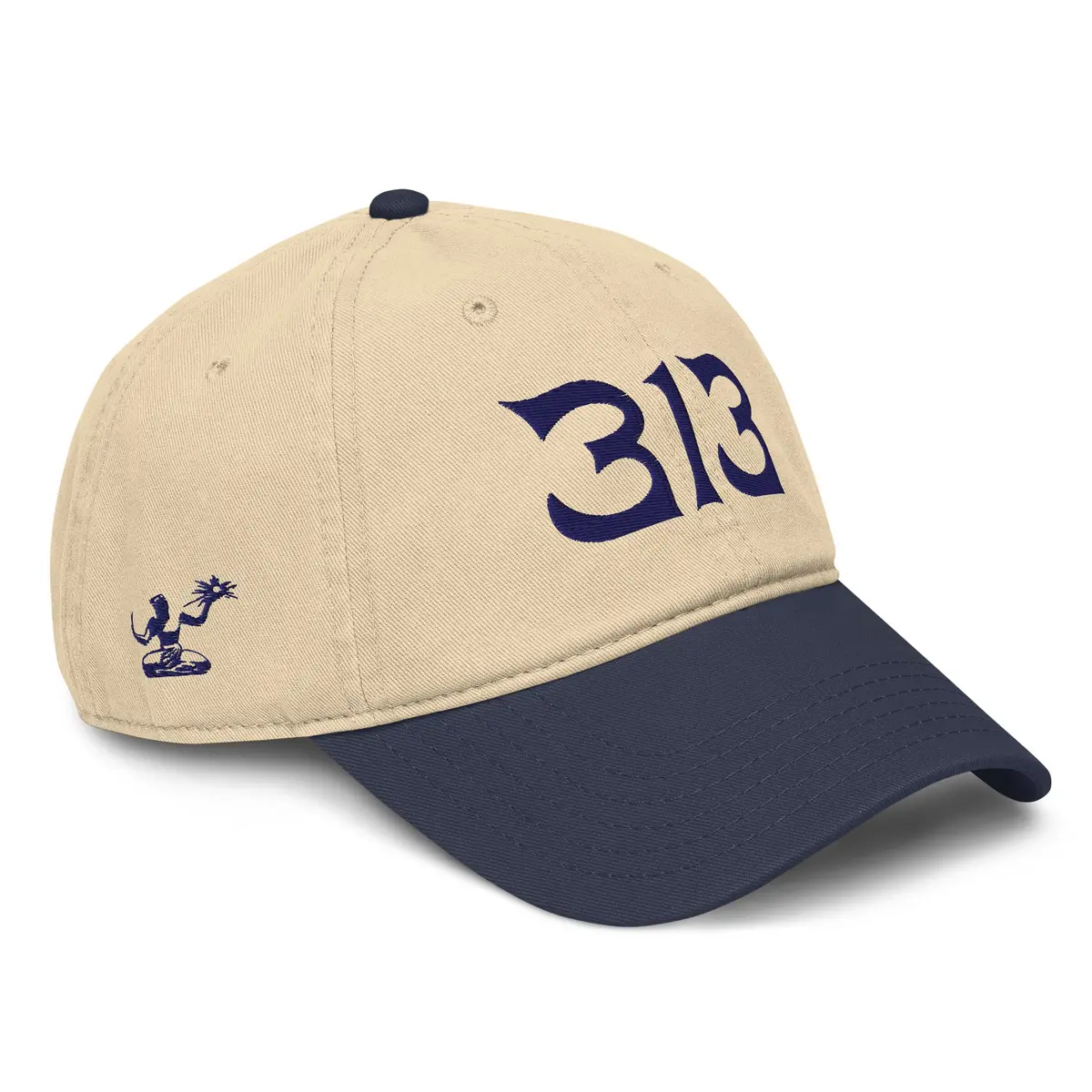 313 Nomad Embroidered Garment Washed Baseball Cap - Khaki / Navy / White 1