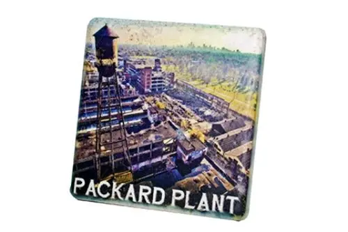 Packard Plant Aerial Porcelain Tile Coaster 1