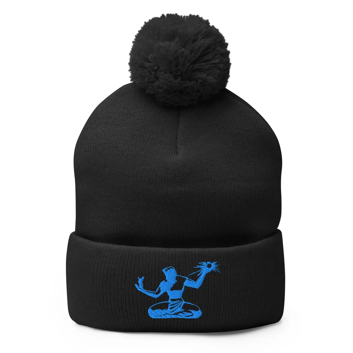 Spirit Of Detroit Embroidered Pom-Pom Beanie - Black / Blue 2