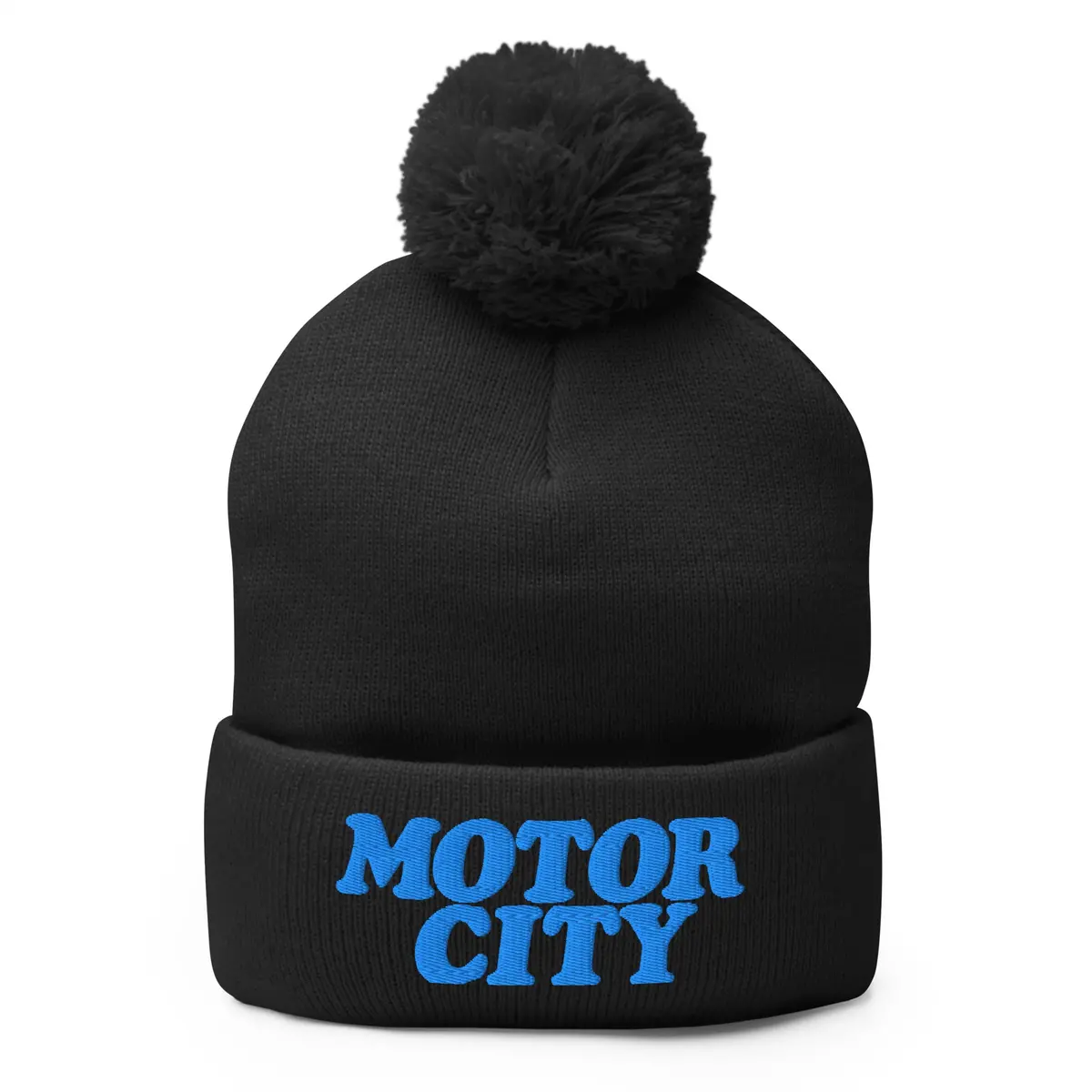 Motor City Embroidered Pom-Pom Beanie - Black / Blue 2