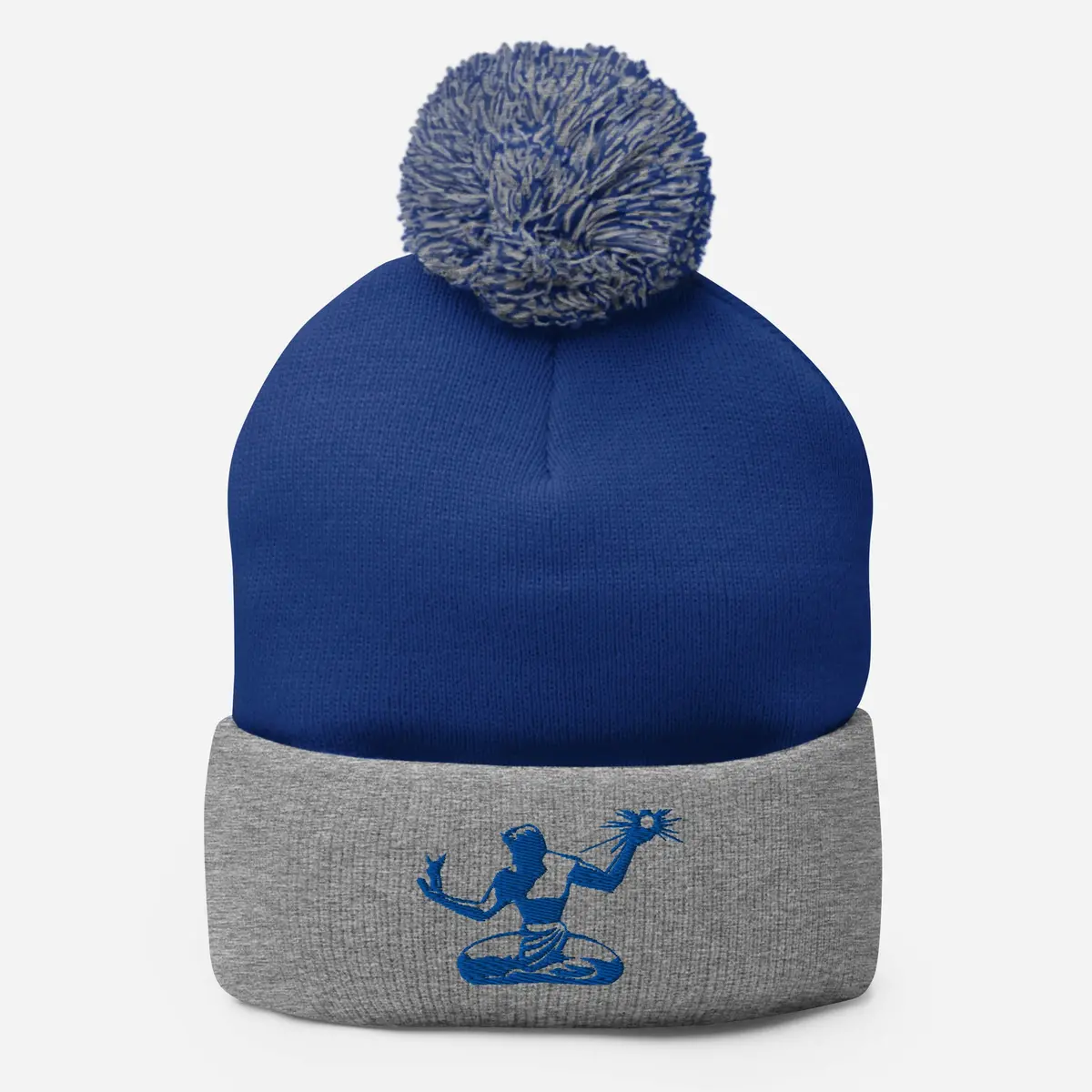 Spirit Of Detroit Embroidered Pom-Pom Beanie - Blue /Gray 2