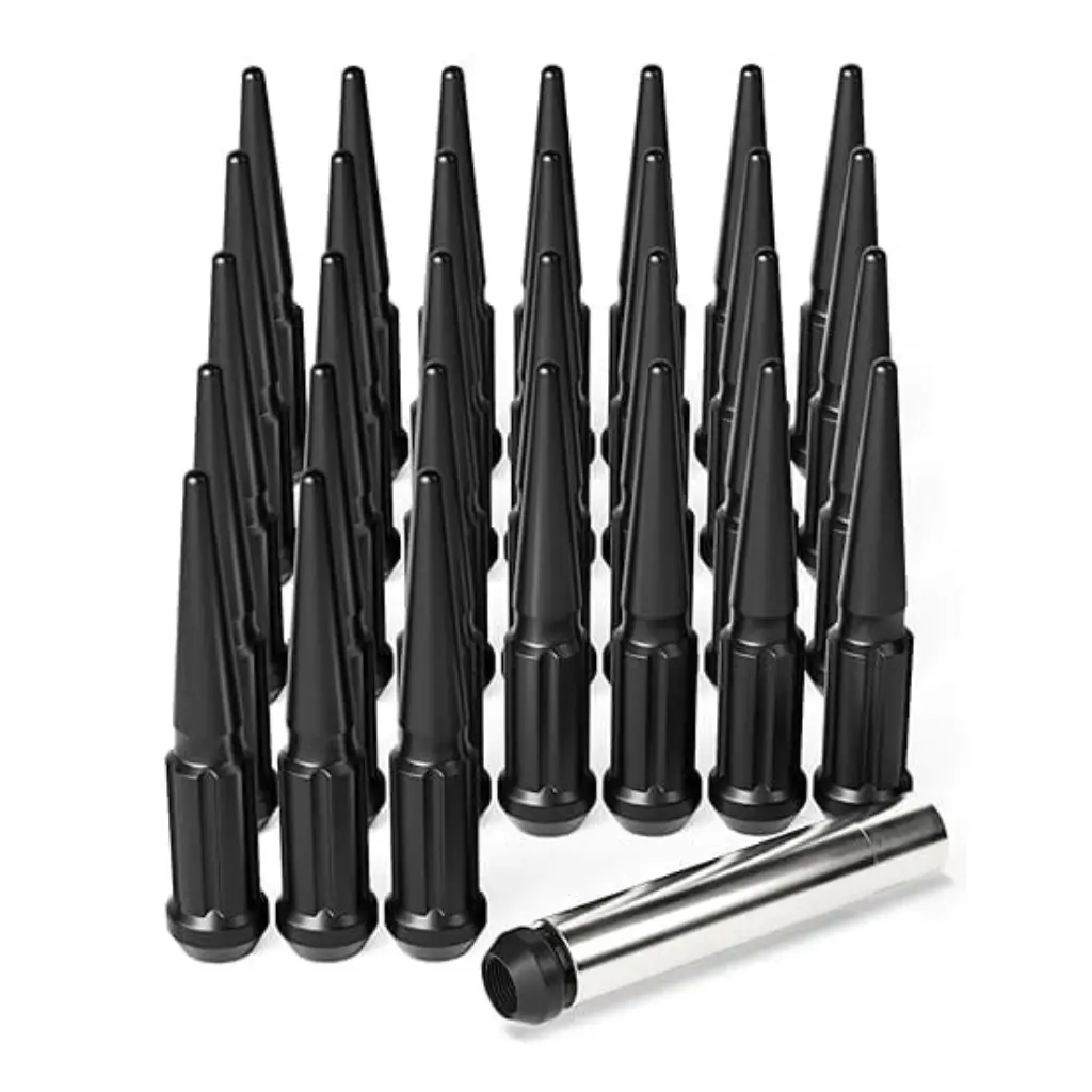 14X1.5 Lug Nuts Black 32 Piece, M14x1.5 Spike Lug Nuts Wheel Accessories Compatible With Chevy Ram Ford Gmc 1