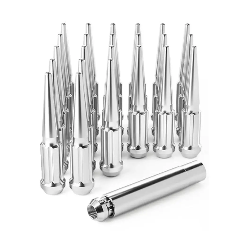 14X1.5 Lug Nuts Chrome 24 Piece, M14x1.5 Spike Lug Nuts Wheel Accessories Compatible With Chevy Ram Ford And Gmc 1