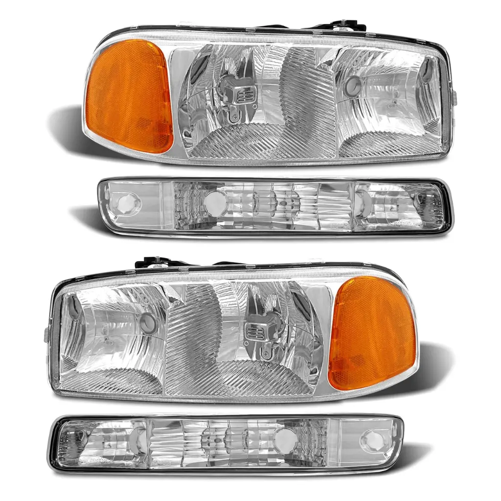 1999-2006 Gmc Sierra 1500 2500 3500 | 00-06 Gmc Yukon Headlights Clear Lens Chrome Housing With Amber Reflector 1