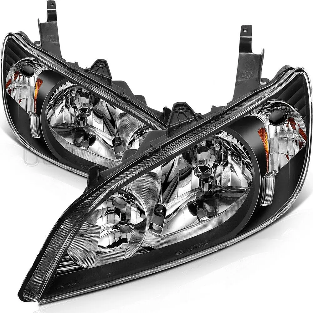 2004-2005 Honda Civic 2/4-Door Coupe Sedan Black Headlights Lamps Pair Set 1