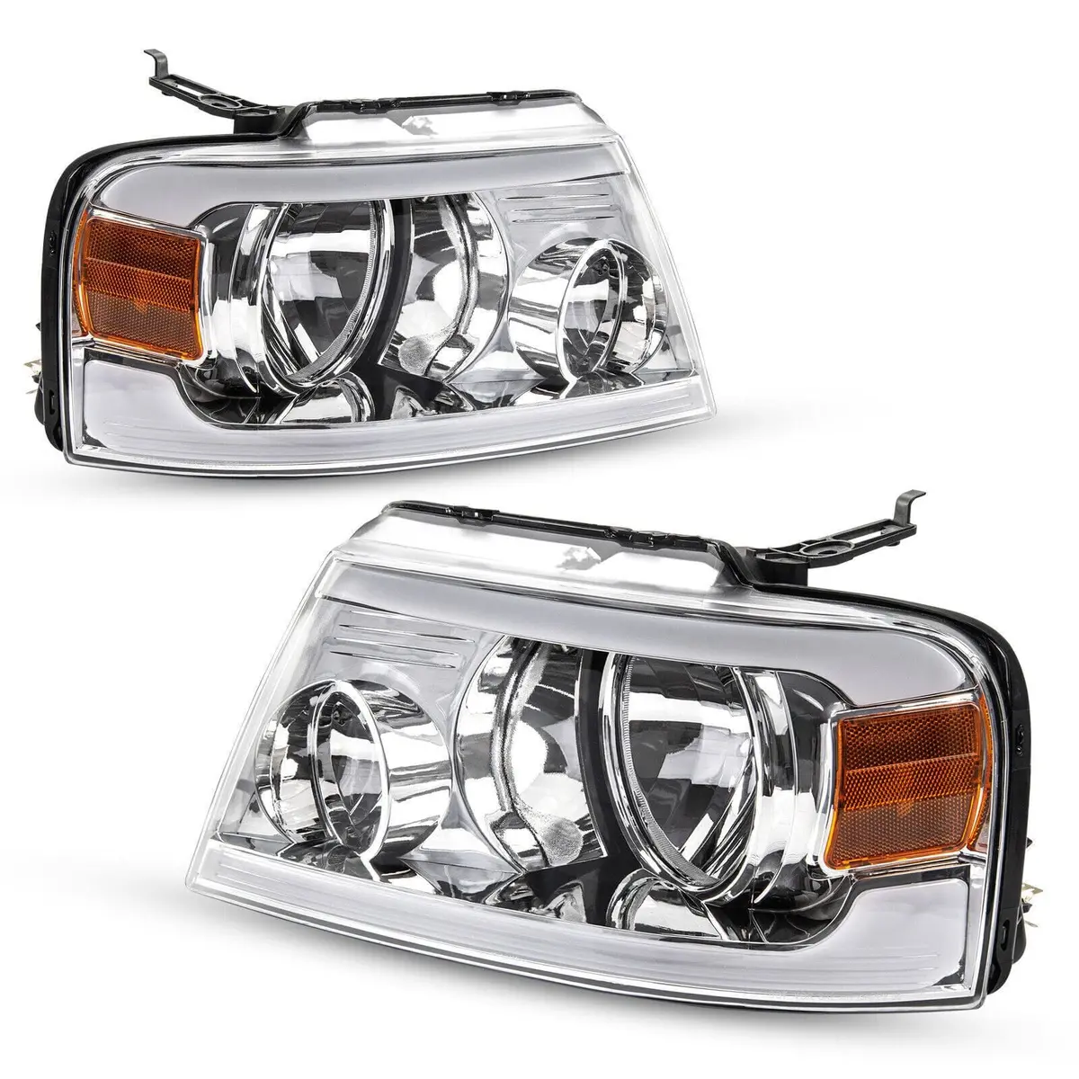 2004-2008 Ford F150 Led Tube Projector Headlight Clear Lens Chrome 1