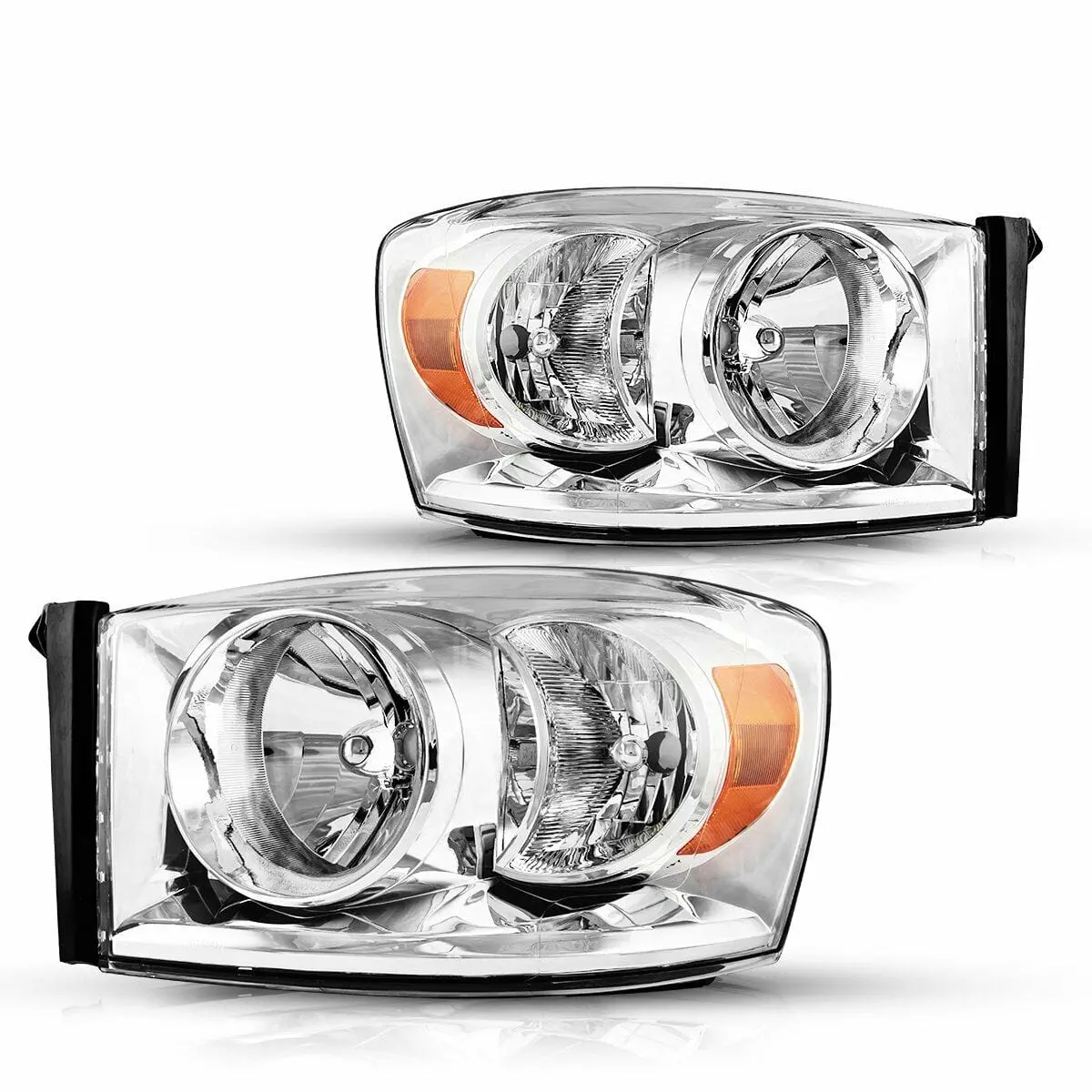 2006-2008 Dodge Ram 1500 2500 3500 Chrome Headlights Clear Corner Lamps Pair 1