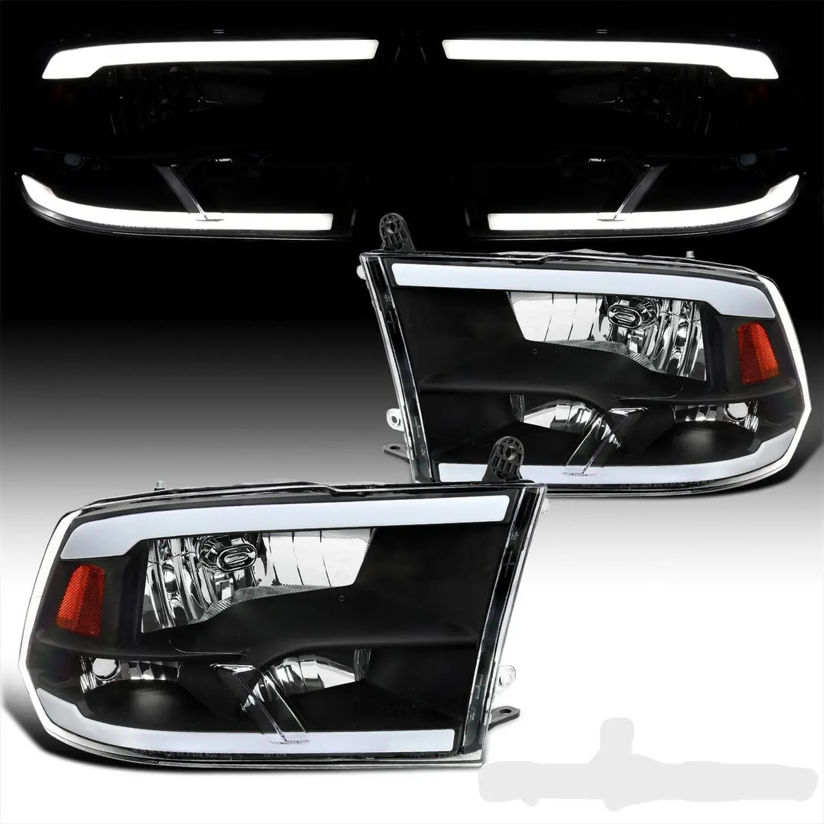 2009-2018 Dodge Ram 1500, 2500, And 3500  Chrome Or Black Headlights Led 1