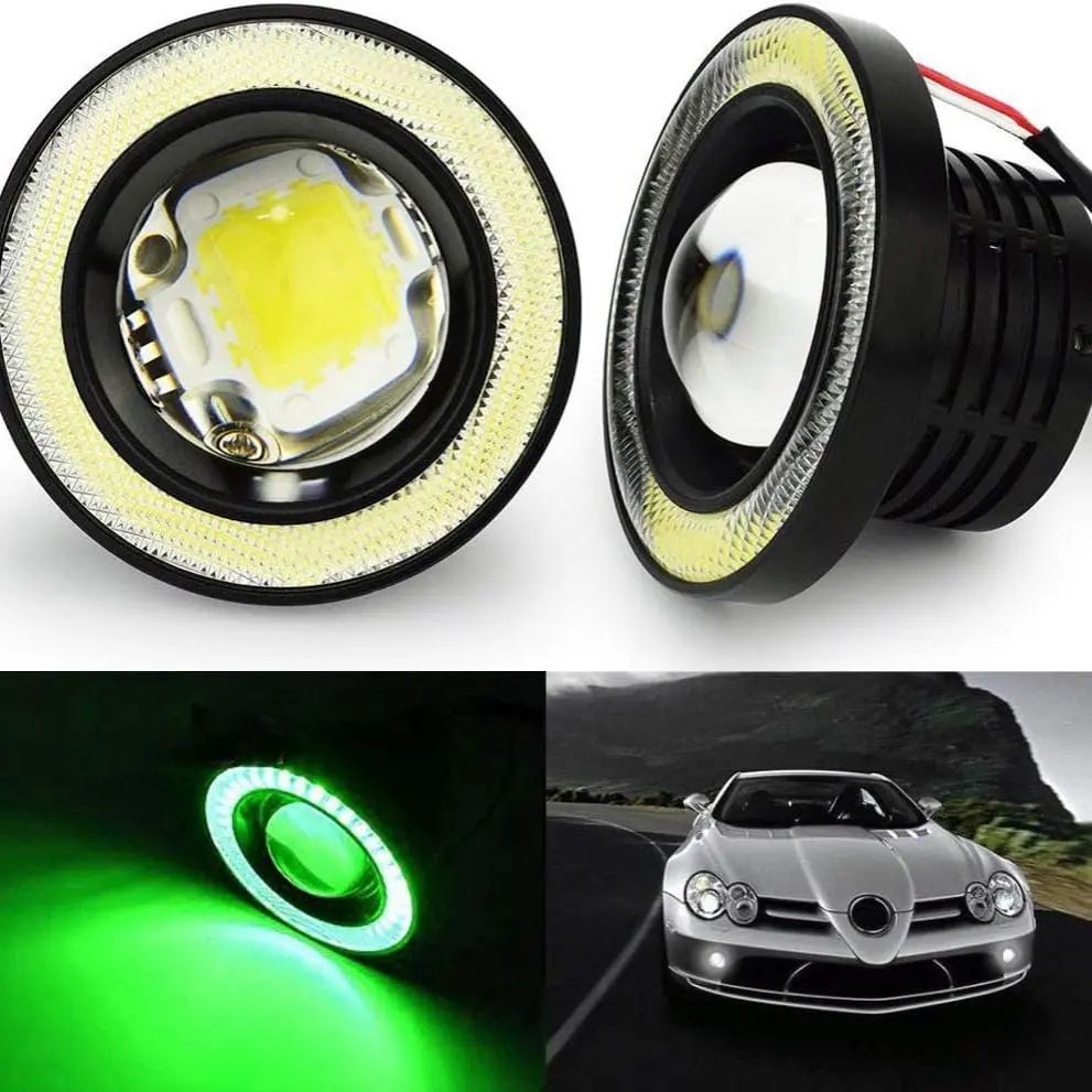 2X 2.5'' Green Angel Eyes Halo Car Fog Lights Lamp Projector Drl Cob Led Bulbs 1