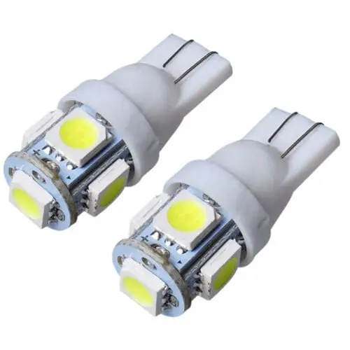 2X Super White T10 Wedge 5-Smd 5050 Led Light Bulbs W5w 2825 158 192 168 194 1