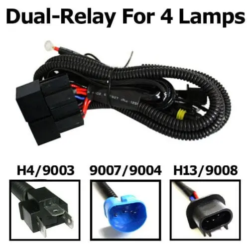 35W 55W Xenon Headlamp Kit Dual-Relay Wiring Harness For Hi/Lo Headlight Fog Drl 1