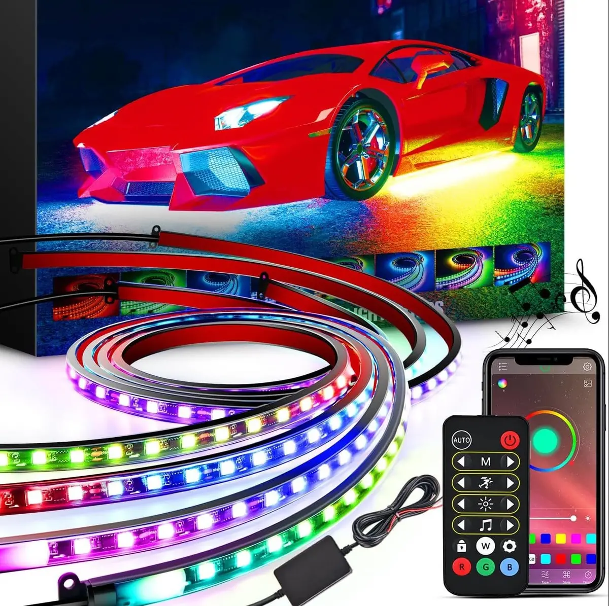 4Pcs Underglow Neon Strip Light Leds Rgbic Multi Color Sound Active Function W/ App Control Remote 1