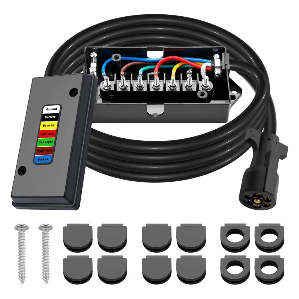 7 Way Trailer Wiring Harness Kit 8 Ft Trailer Cord With 7 Pin Trailer Plug And Junction Box Kit Premium Light And Brake Wiring Wires For Trailer Rv 1