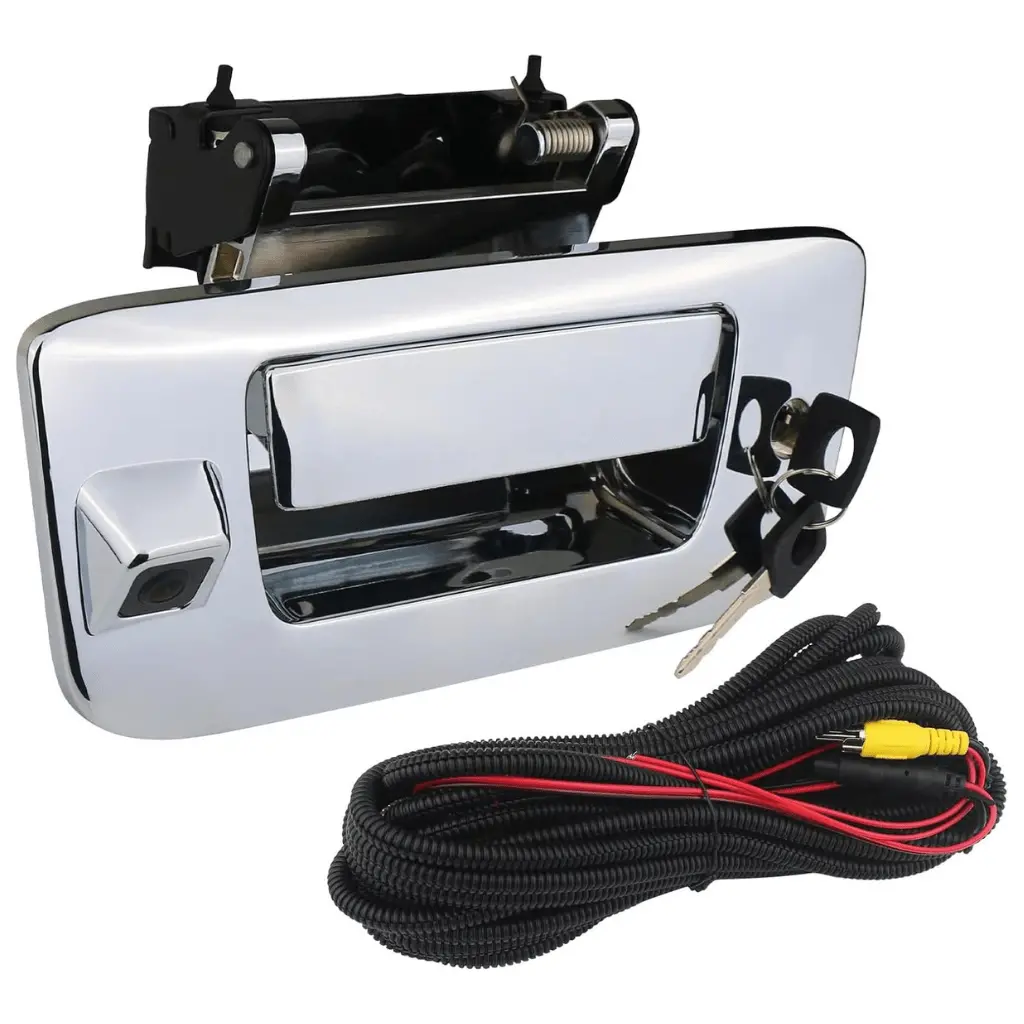 Backup Camera With Tailgate Handle & Bezel Trim & Lock Cylinder Chrome 2007-2014 Chevrolet Chevy Silverado, Gmc Sierra Truck 1500 2500 3500 1