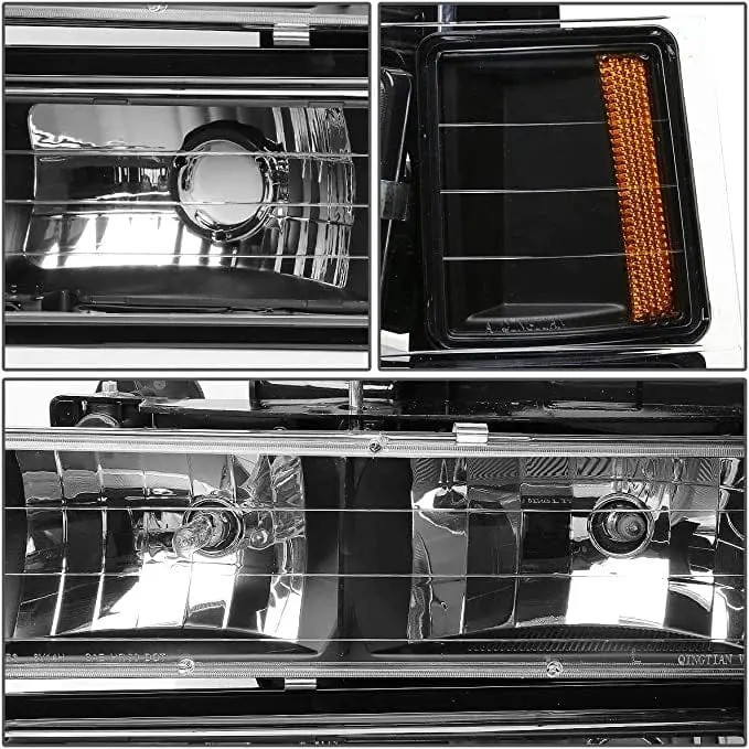 Black/Amber Corner Bumper Headlights Set For 94-00 Chevy C10 C/K 1500/2500/3500 2