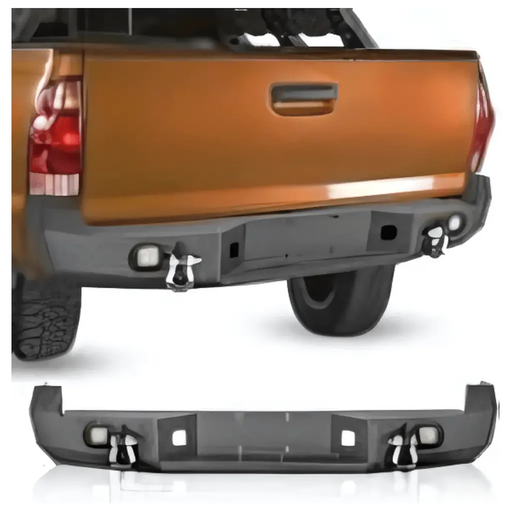 1Pc Rear Step Bumper For 2005-2015 Toyota Tacoma Full Width Pickup Truck Textured Black Solid Steel Off- Road 18W Lights D- Rings 1