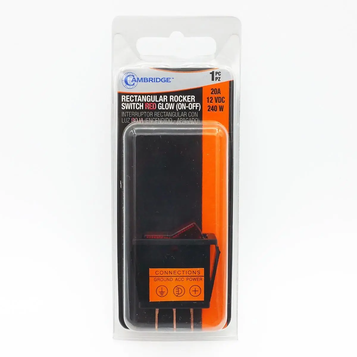Cambridge  Conduct-Tite 20 Amps Black Rectangular Red Glow Rocker Switch 1