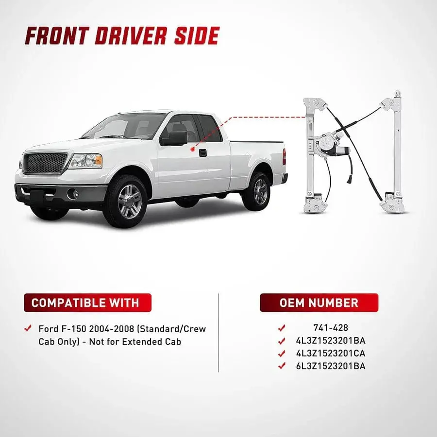 Front Driver Side Power Window Regulator/Motor Compatible With Ford F150 2004 2005 2006
2007
2008(Standard/Crew Cab Only) Left Side 741- 428 2