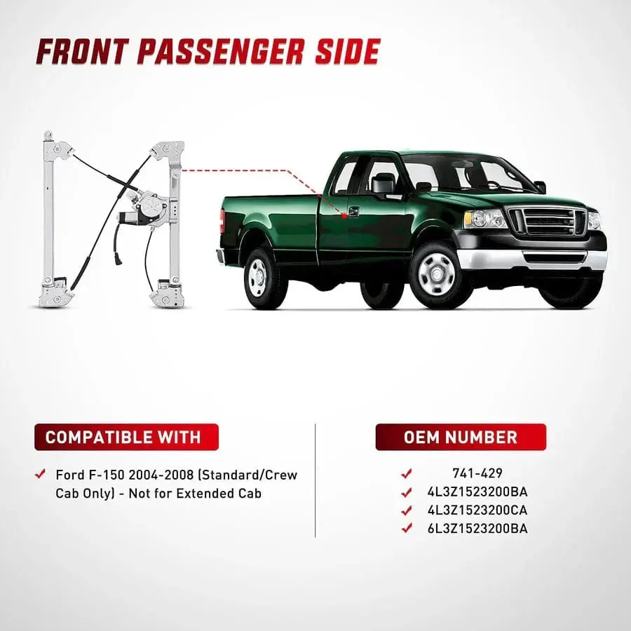 Front Passenger Side Power Window Regulator/Motor Compatible With Ford F150 2004 2005 2006
2007
2008(Standard/Crew Cab Only) Right Side 741-429 2