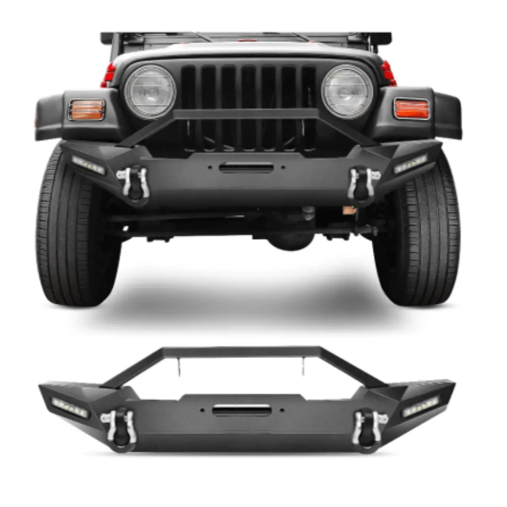Jk-55A Front Compatible For 87-06 Jeep Wrangler Tj & Yj Rock Crawler Bumper Led Lights, Winch Plate And 2 X D-Rings 1