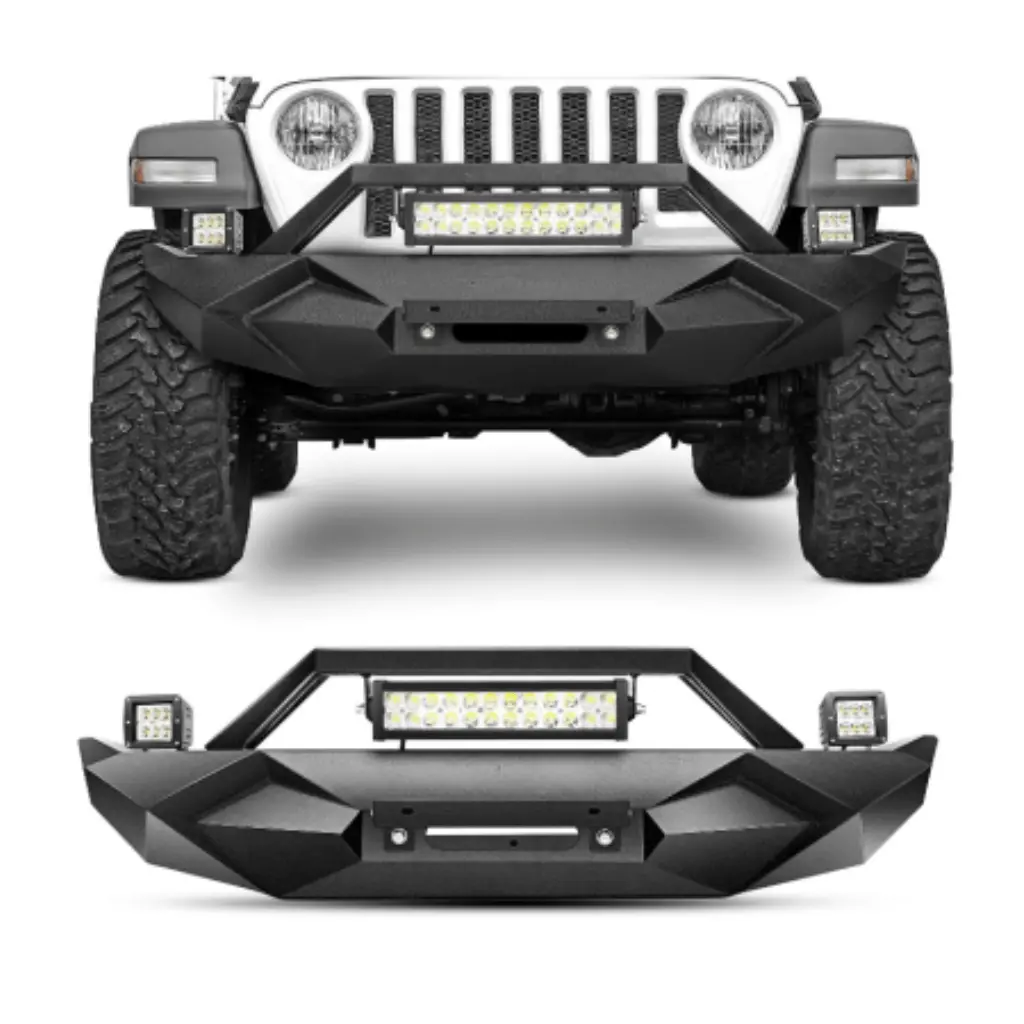 Jk-56A Front Bumper W/Winch 1X 72W Bar & 2 X 18W Led Work Light Pod & License Plate Bracket For 2018+ Jeep Wrangler Jl 1