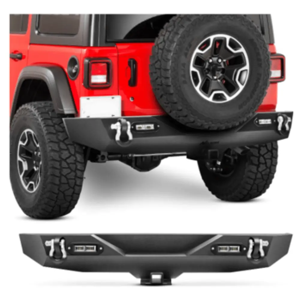 Jk-57A Rear Compatible For 18-19 Jeep Wrangler Jl,Rock Crawler Bumper With Hitch Receiver & 2X Upgraded 40W Led Lights 1