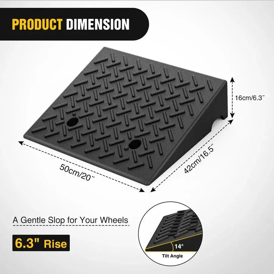 Rubber Curb Ramps,
6.3" Rise Height Heavy Duty Rubber Threshold Ramp 7000Lbs Load Capacity 1
