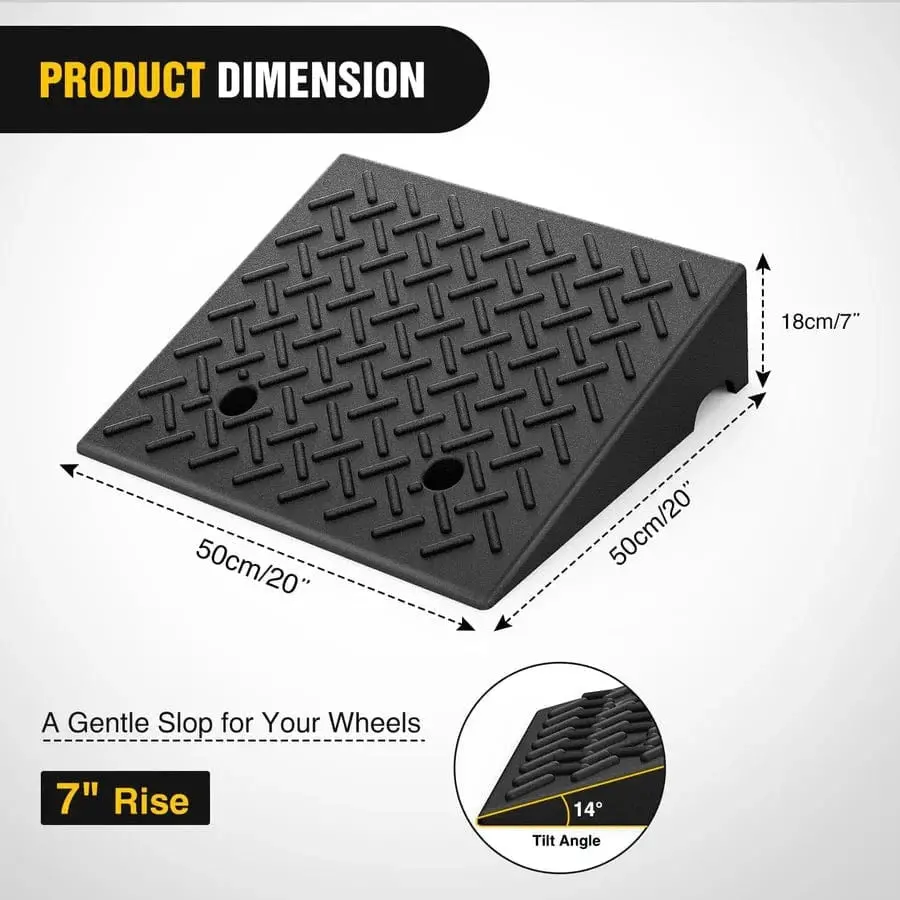 Rubber Curb Ramps, 7" Rise Height Heavy Duty Rubber Threshold Ramp 7000Lbs Load Capacity 1