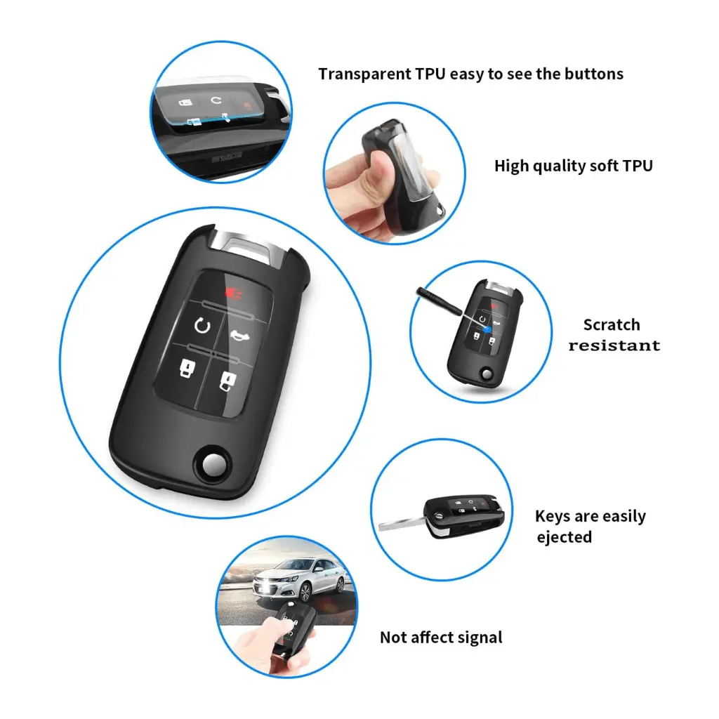 Chevy Key Fob Cover With Keychain For Chevrolet Malibu Cruze Camaro Volt Equinox Sonic Impala Buick Regal Encore 1