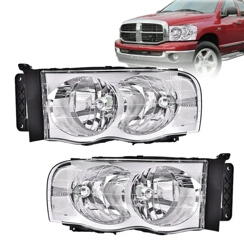 2002-2005 Dodge Ram 1500 2500 3500 Chrome Or Black Headlights Left & Right 2