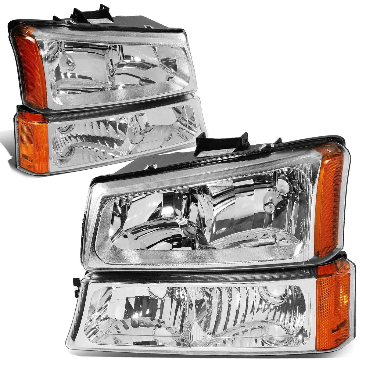 2003-2006 Chevy Silverado Chrome | Black Housing | Clear Housing Headlight Bumper Lamps 2