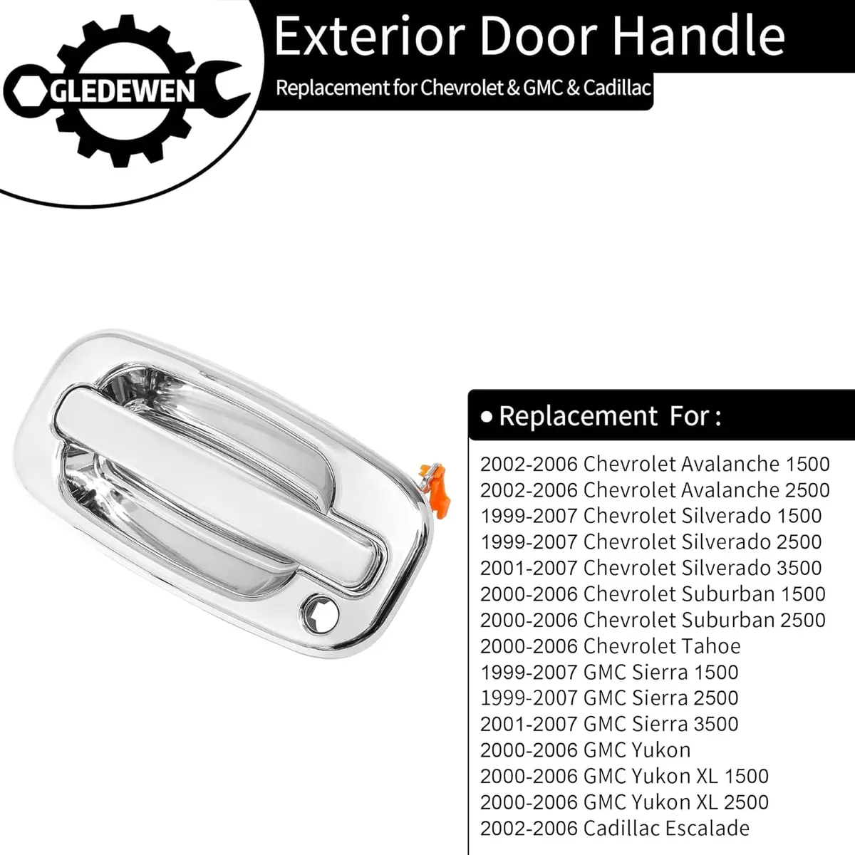 Exterior Door Handle Front Passenger Side 91128 All Chrome 99-07 Chevy, Gmc, Cadillac # 15034985, 15034986 1