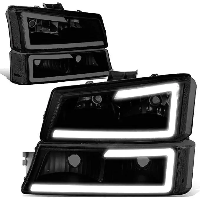 For 03-06 Silverado Avalanche Smoked/Clear Led Drl Tube Headlights W/Bumper Lamp 1