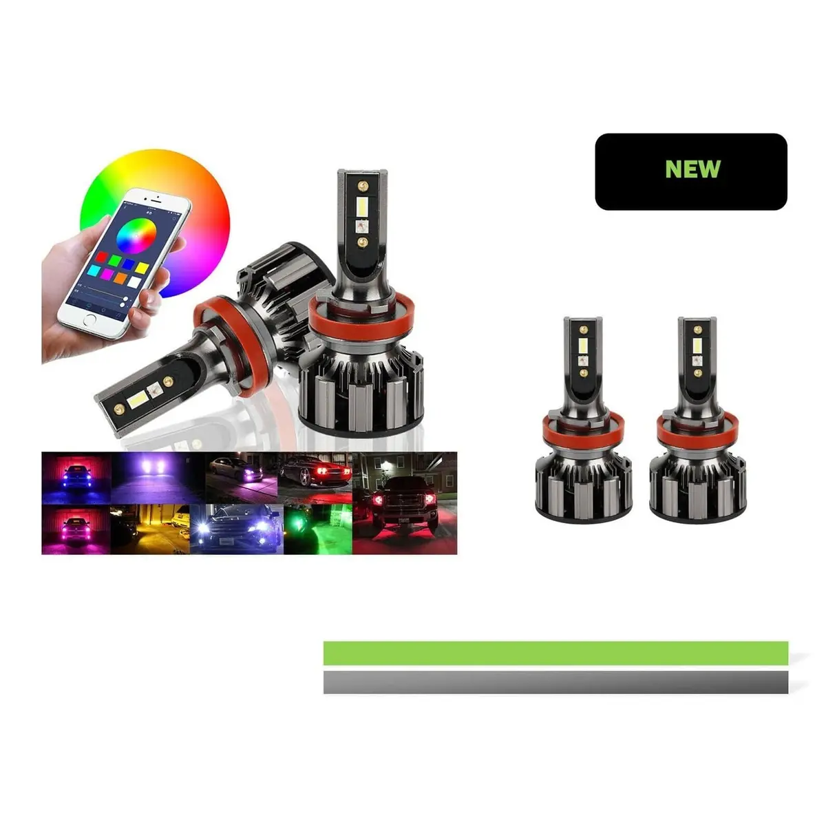 2Pcs Bt H7 | H11 | 9007 | 9005|9006  Rgb Led Headlight High/Low Beam Bulbs App Control Color Changing 1