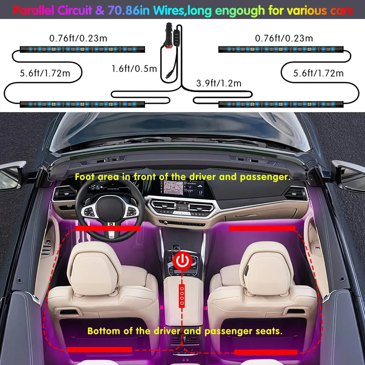 Interior Car Lights Control With Remote Color Change Rgb Led 1
