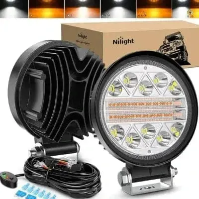 2Pcs 4.5 Inch 27W Led Light Bar Amber White Strobe 6 Modes Memory Function With 16Awg Wiring Harness Kit-2 Leads 1