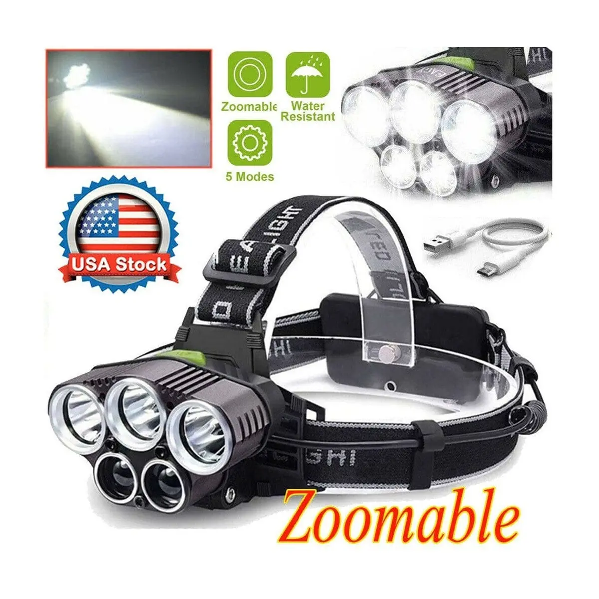 Multi-Mode Headlight Adjustable Headlamp Water Resistance 1