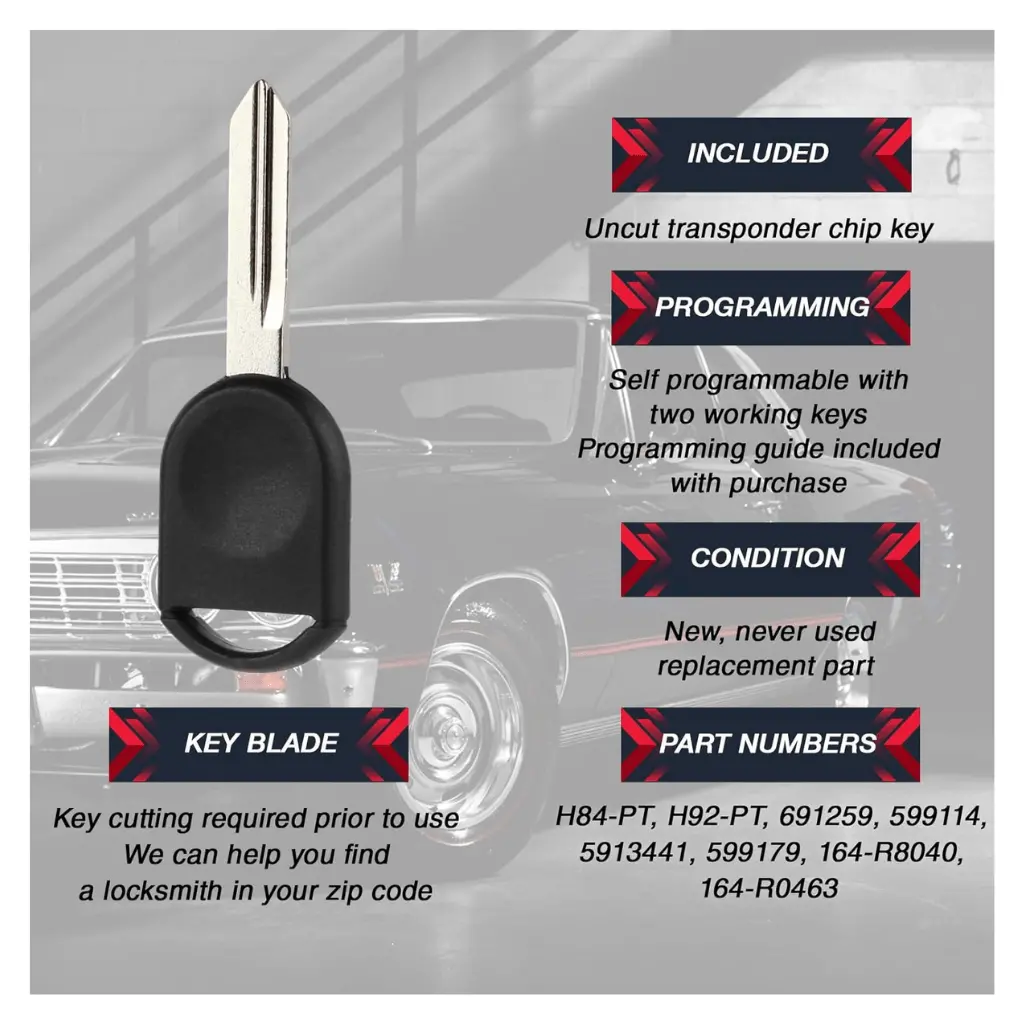 Replacement 80 Bit Transponder Ignition Car Key Fits H92 H84 H85 (Guaranteed To Work) Ford Lincoln Mercury 2