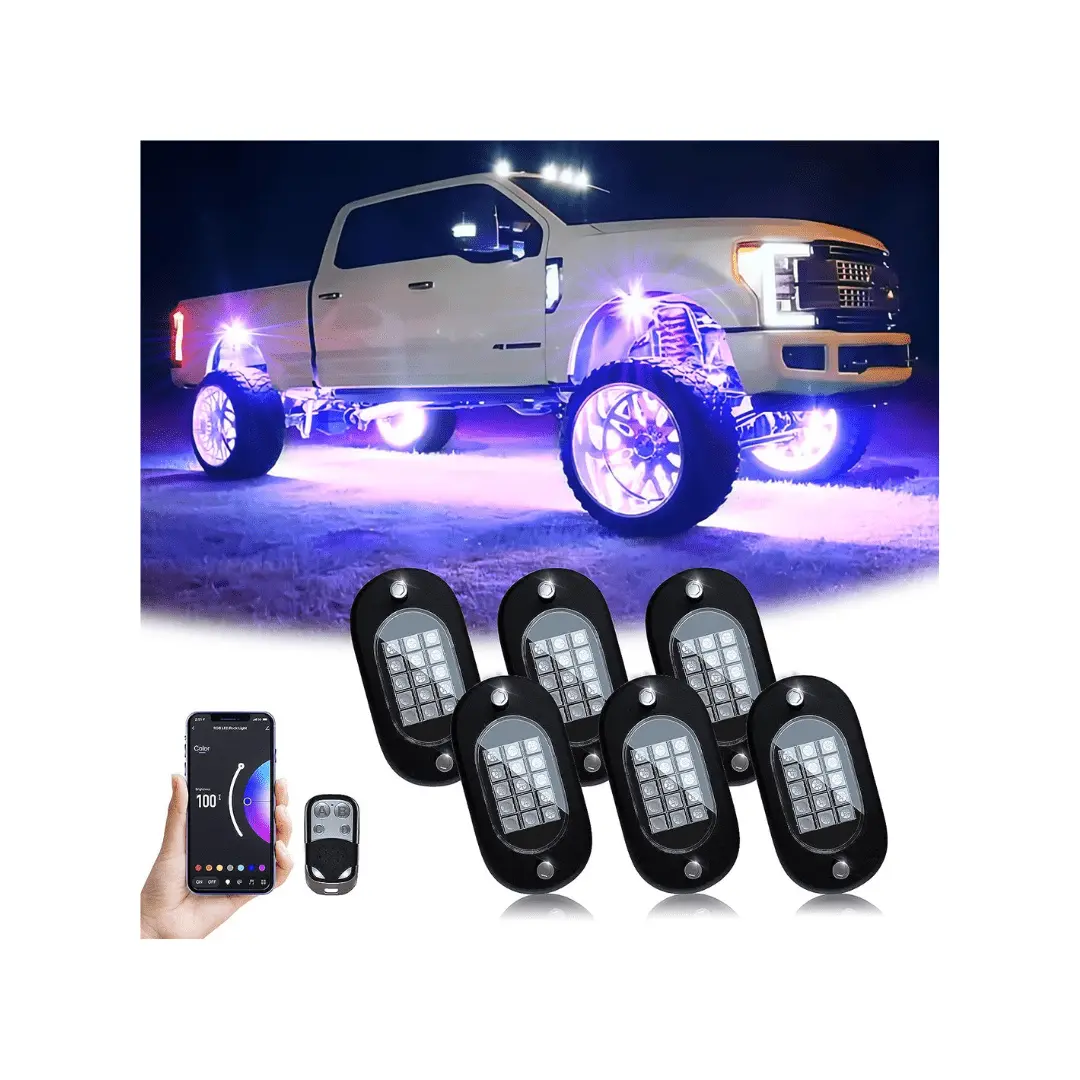 Rgb Led Rock Lights, With Phone App/Remote Control & Timing & Music Mode Waterproof Auto (6 Pods) 1