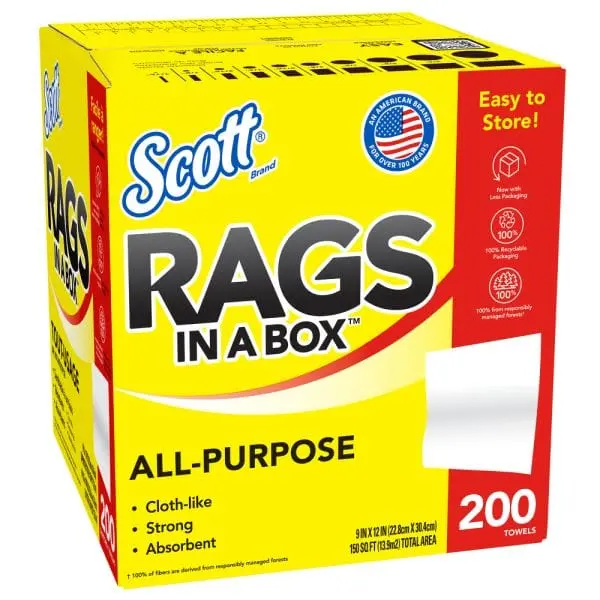 Scott Rags In A Box, 9" X 12" Sheet Size, White, Box Of 200 Rags 1